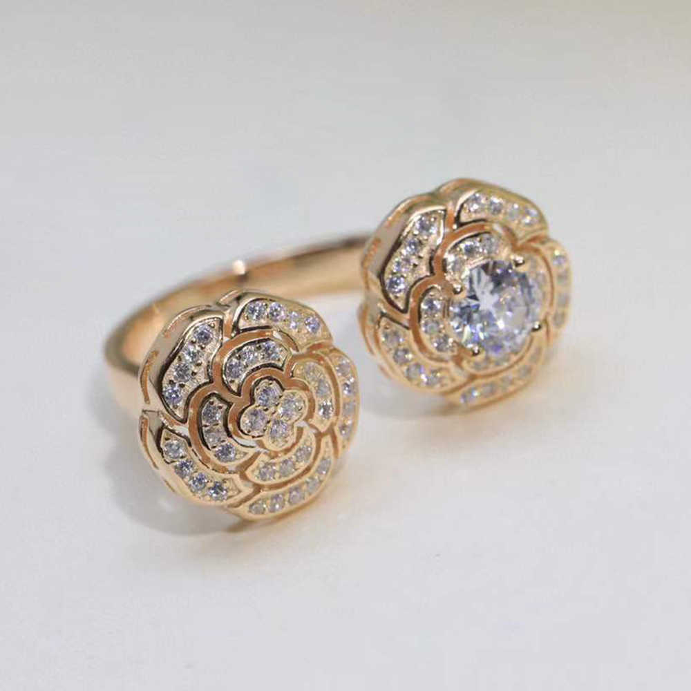 Fashion Camellia Ring Women's Hollow Opening Design S925 Sterling Silver Brand Jewelry Rose Gold Platinum Exquisiteluxurious New