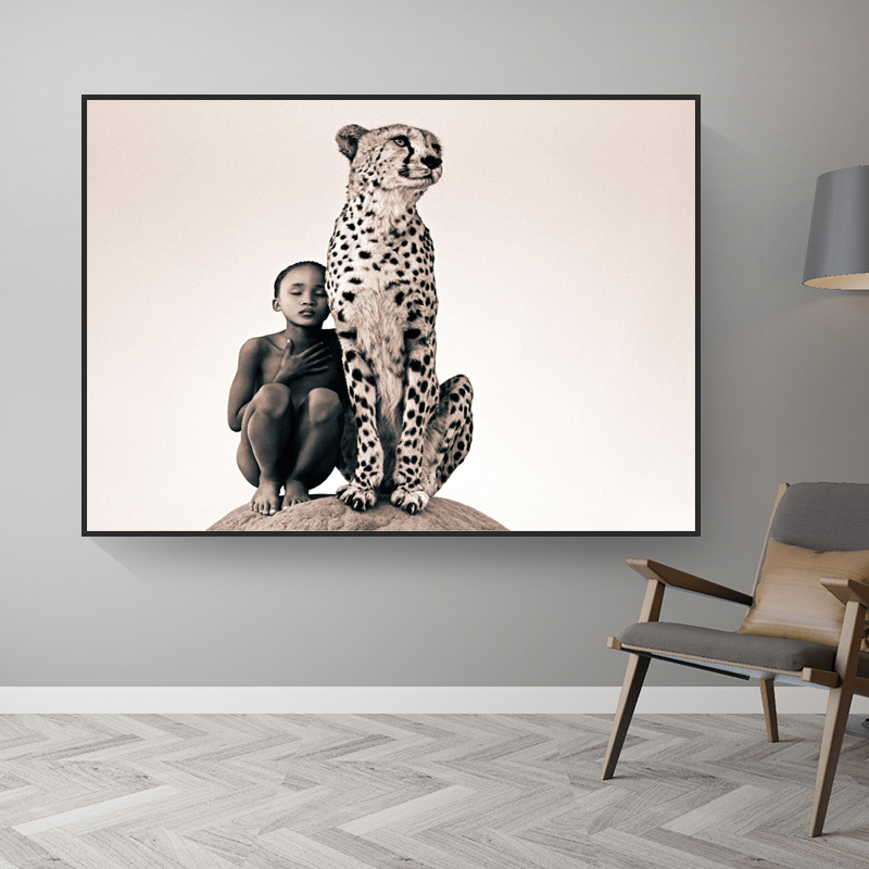 Leopard And Child PostersAnd Prints Portrait Animal Pictures For Home Wall Art For Living Room Decoration NO FRAME