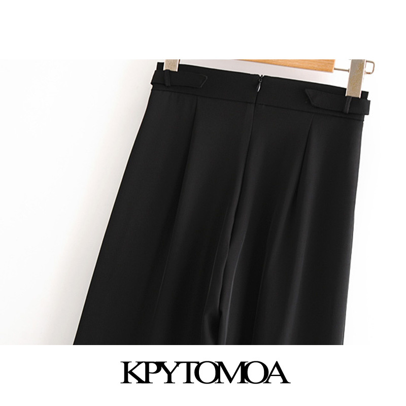 Women Fashion With Buckles Pleated Wide Leg Pants High Waist Back Zipper Female Ankle Trousers Mujer 210420