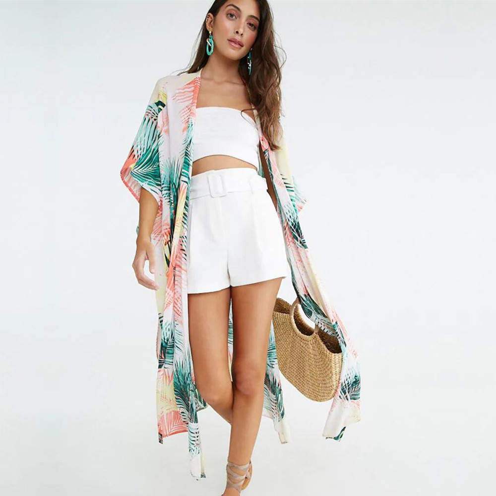 Bohemian Women Summer Beach Dress Swim Wear Cover Up Cotton Tunic Sexy Deep V-Neck Robe Caftan Bikini Cover-ups pareo Q919 210420