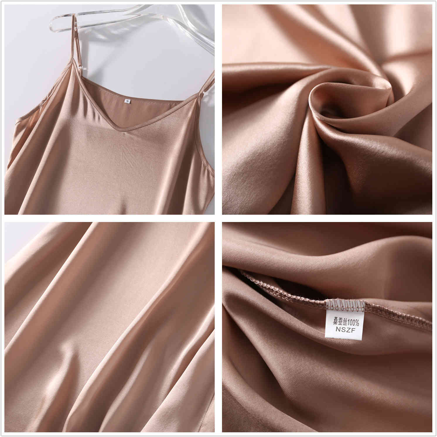 SuyaDream Woman Maxi Dress 100% Silk Satin Sleeveless Solid Spaghetti Strap Long Dresses Elegant Chic Slip Dress 210409