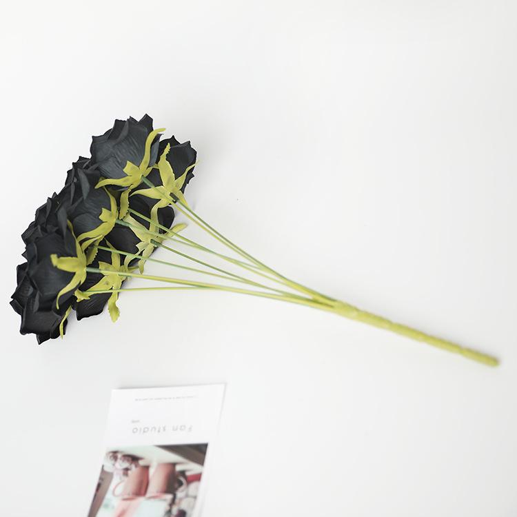 Artificial Black Rose Flower Head 7 Bunch Silk Bouquet Decoration Wedding Home Fake Roses Floral Decorative Flowers & Wreaths
