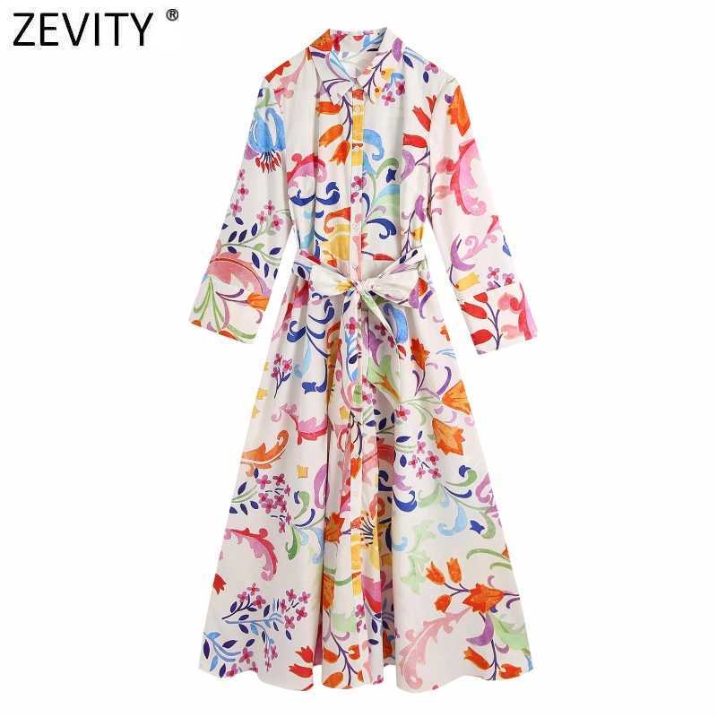 Zevity Women Vintage Totem Floral Print Bow Sashes Midi Shirt Dress Female Chic Three Quarter Sleeve Casual Slim Vestidos DS8361 210603, As pic ds8361bb 
Zevity Women Vintage Totem Floral Print Bow Sashes Midi Shirt Dress Female Chic Three Quarter Sleeve Casual Slim Vestidos DS8361 210603, As pic ds8361bb