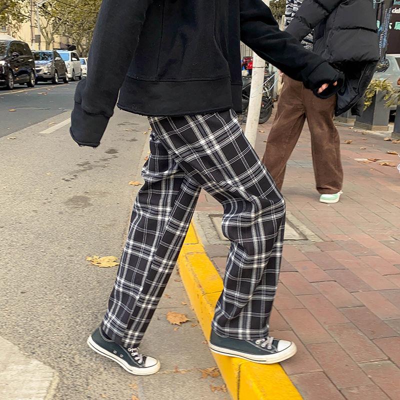 Neploha Men's Autumn Winter Plaid Pants Woman Loose Straight Casual Oversize Trousers Japanese Style Male Hip Hop