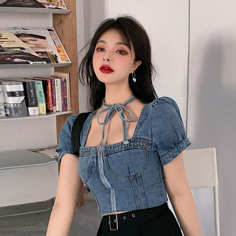 Women' Blouses & Shirts Blue Korean Clothes Denim Crop Top Ladies Puff Sleeve Summer Style Fashion Brand Clothing Slim Designer, Black
Women' Blouses & Shirts Blue Korean Clothes Denim Crop Top Ladies Puff Sleeve Summer Style Fashion Brand Clothing Slim Designer, Black
