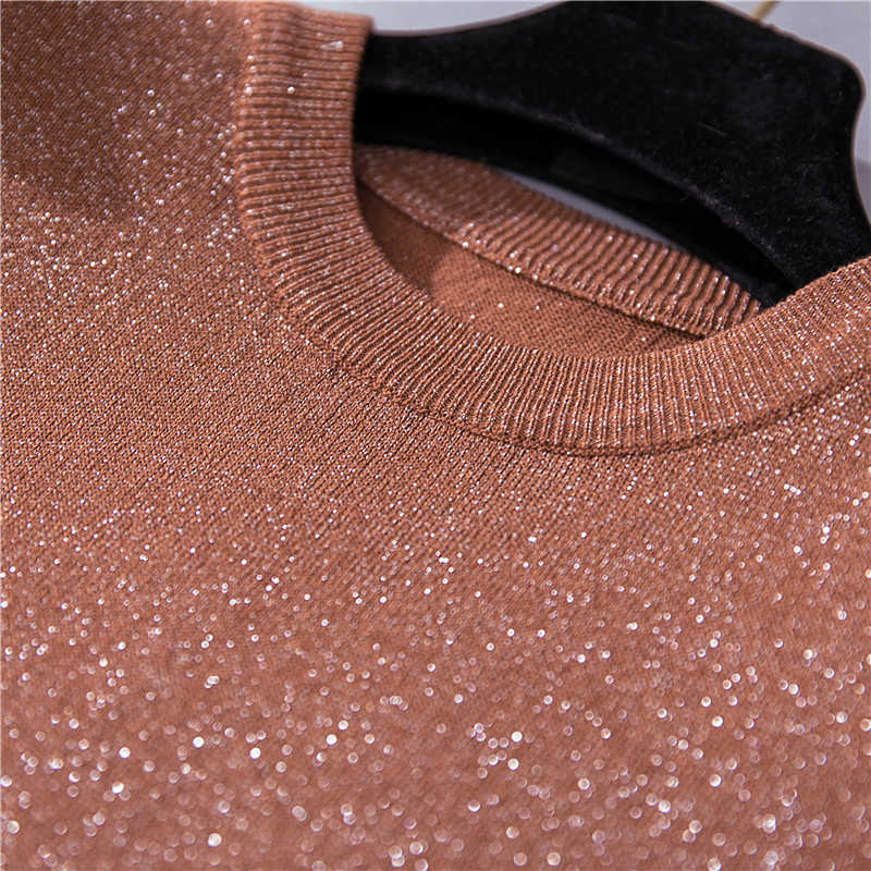 Thin Bright Silk T-Shirt Female Knitted T Women Clothes Short Sleeve Summer Tops Elasticity Tee Femme Camisas Mujer 210615Z