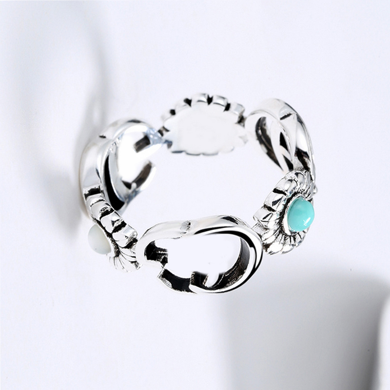 Women Girl Daisy Turquoise Ring Flower Letter Rings Gift for Love Girlfriend Fashion Jewelry Accessories Size 5-9