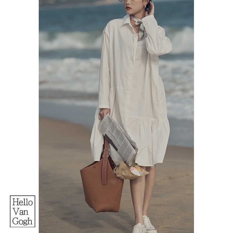 VANOVICH Pluz Size Solid Color Cotton Casual Long Sleeve Women Dress Spring Korean Style Wild Fashion Women's 210615