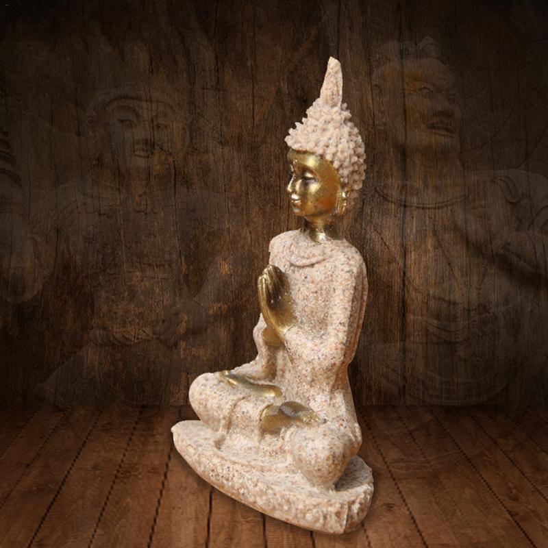 Sandstone Sitting Buddha Sculpture Handmade Figurine Meditation Miniatures Ornament Statue Home 210414