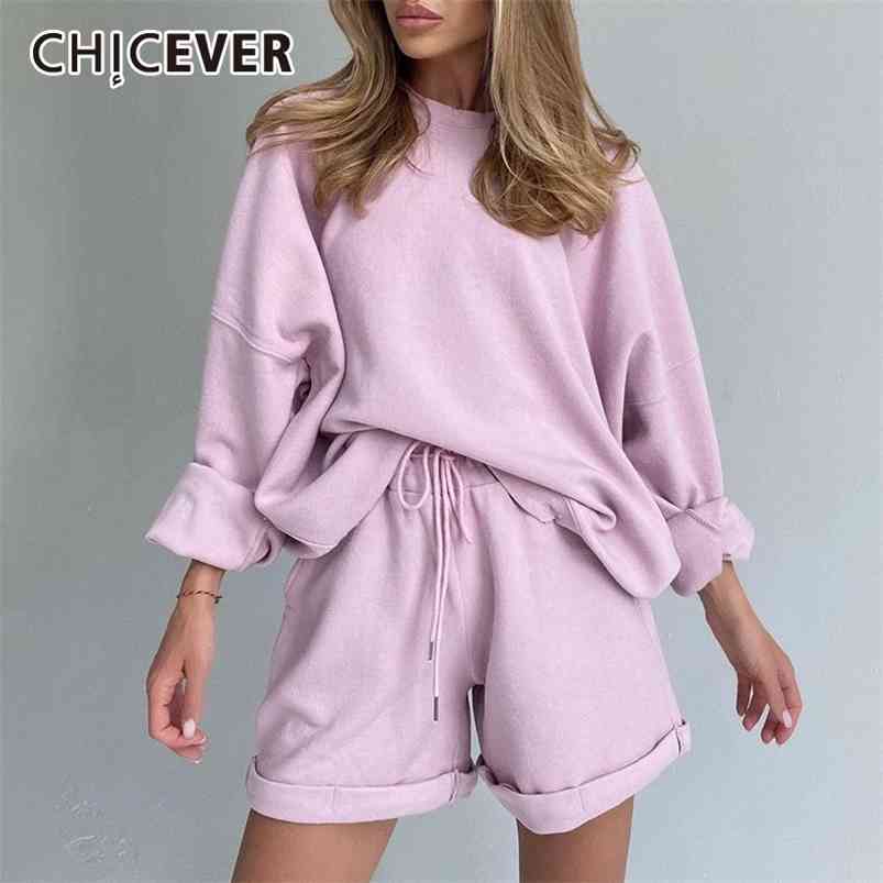 CHICEVER Casual Two Piece Set For Women O Neck Lantern Sleeve Top High Waist Lace Up Shorts Loose Set Female Style 210721, Blue
CHICEVER Casual Two Piece Set For Women O Neck Lantern Sleeve Top High Waist Lace Up Shorts Loose Set Female Style 210721, Blue
