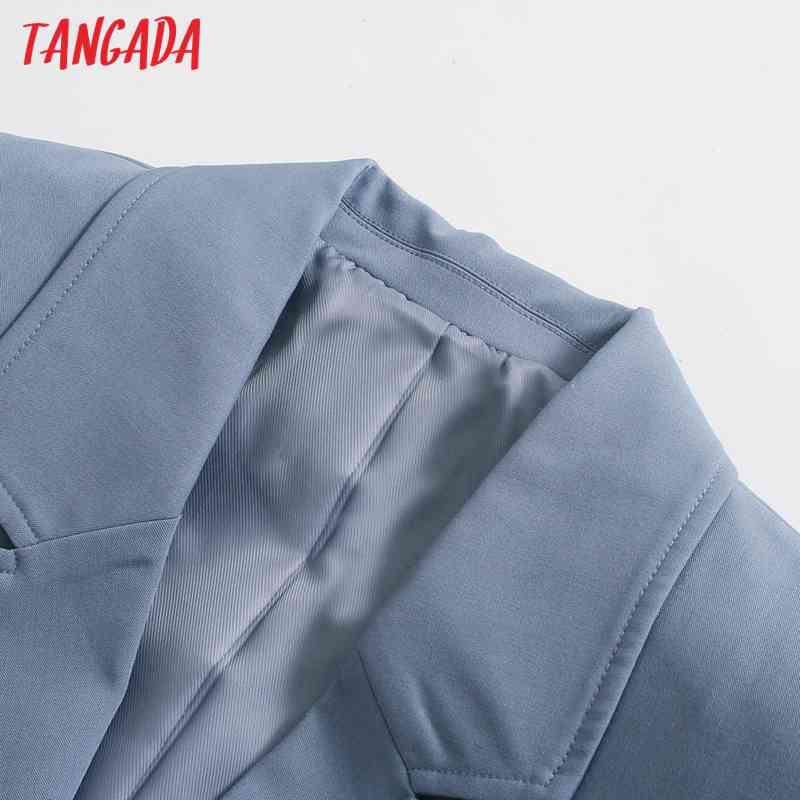 Women Solid Crop Blazer Coat Vintage Notched Collar Pocket Fashion Female Casual Chic Tops BE417 210416