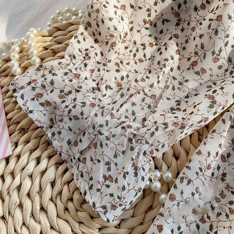 Spring Sweet Bow Collar Floral Print Chiffon Dress Women Elegant A Line Midi Dress Korean Fashion Long Sleeve Dress Vestido 210521