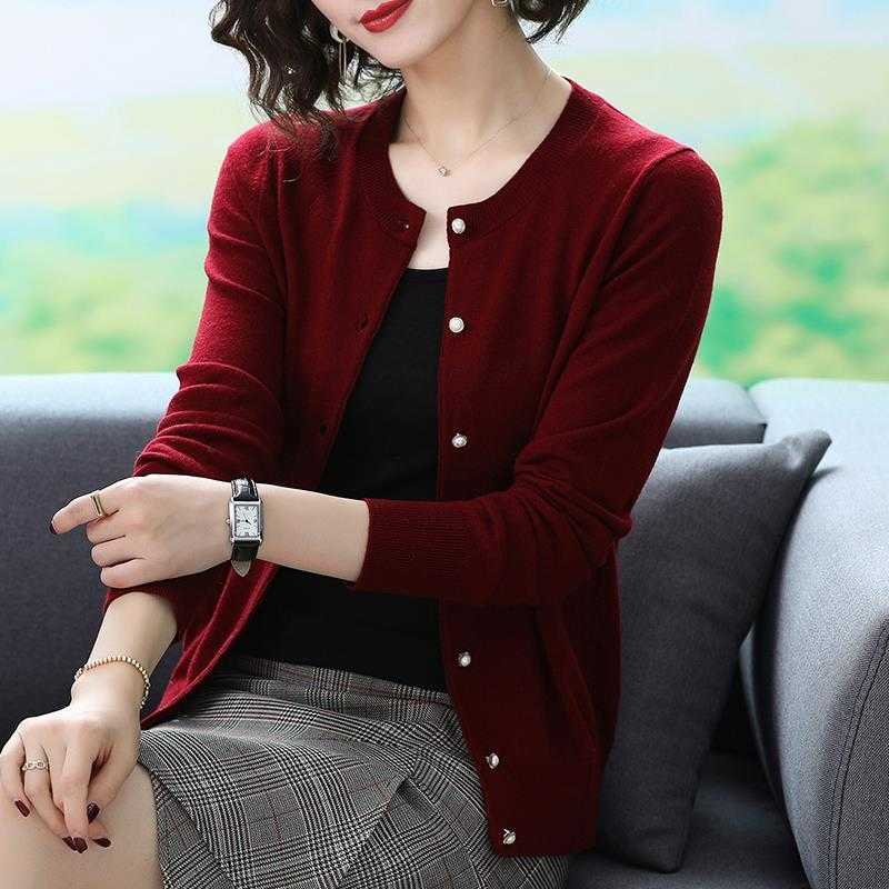 Fashion Korean Knitting Cardigan Solid elegant long sleeve O-neck slim sweater Single Breasted Casual allmatch jacket 211011Z