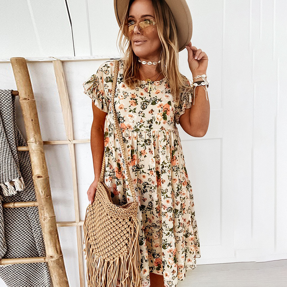 Casual Floral Print Summer Dress Boho Short Sleeve Woman Dress Female Loose Ruffles Mini Dresses For Women 2021 Robe Femme, Beige
Casual Floral Print Summer Dress Boho Short Sleeve Woman Dress Female Loose Ruffles Mini Dresses For Women 2021 Robe Femme, Beige