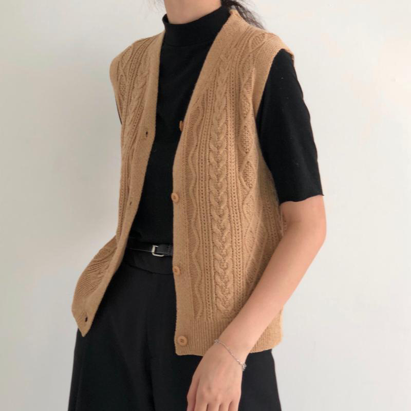 Fashion OL Basic Vintage Sweater Women Vest Sleeveless Autumn Winter Elegant Solid Formal Knitted Cardigan Tops 210421