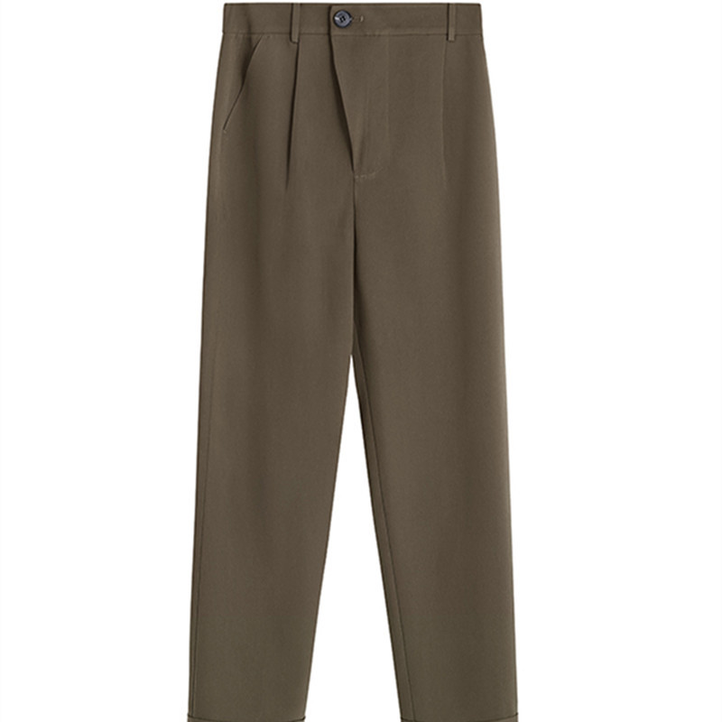 Plus Size OL Minimalist Thick High Waist Pants Women Autumn Winter Work Wear Casual Straight Suit Trousers 210421
