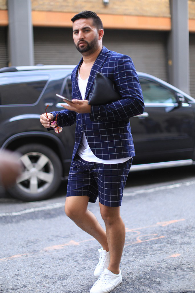 Summer Navy Check Mens Short Tuxedos High Quality Plus Size Wedding Blazer Suit Formal Prom Party Pants Coat Jacket 2 Pieces