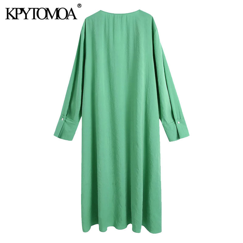 Women Chic Fashion Loose Asymmetry Midi Dress V Neck Long Sleeve Female Dresses Vestidos Mujer 210420