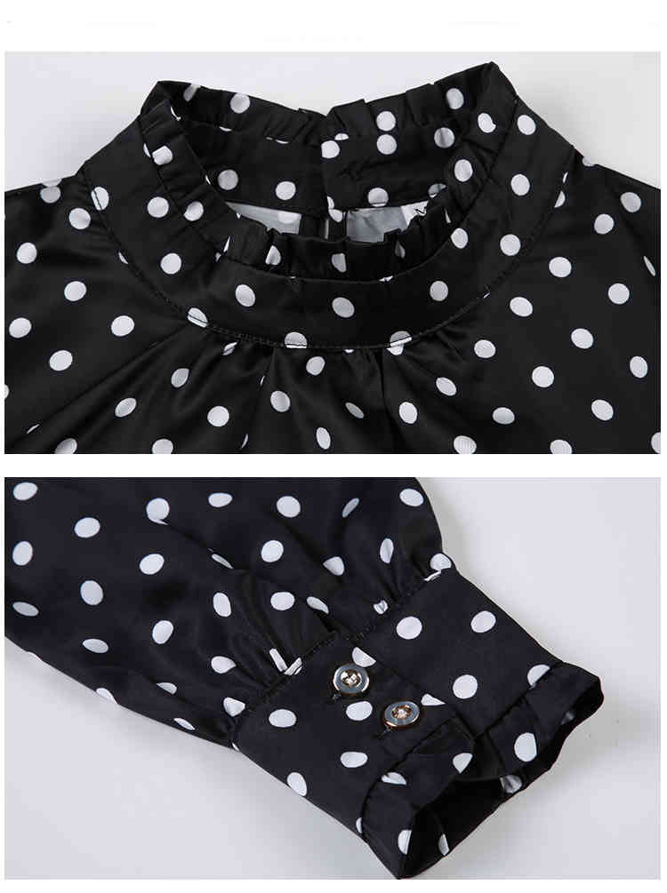 Casual Stand Collar Women Tops Spring Fashion Chiffon Shirts Long Sleeve Polka Dot Blouses Blusas 9068 50 210506