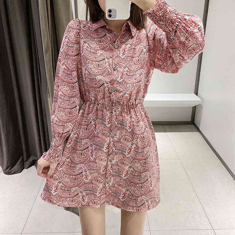 Fashion Floral Print Mini Shirt Dress Ruffled Long Sleeve Vintage Party Dress Ladies Loose Casual Chic Dresses Vestidos 210414
