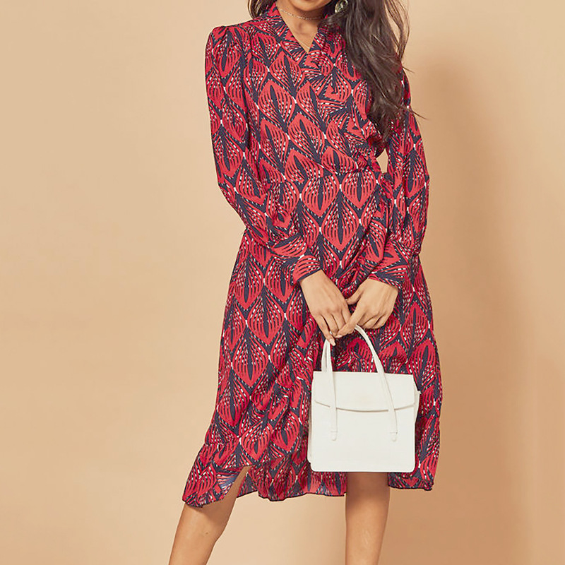 Women Dresses Spring Summer V Neck Floral Printed elgent Ruffle long Sleeve knee length Wrap Sundress Robe 210524, Rose
Women Dresses Spring Summer V Neck Floral Printed elgent Ruffle long Sleeve knee length Wrap Sundress Robe 210524, Rose
