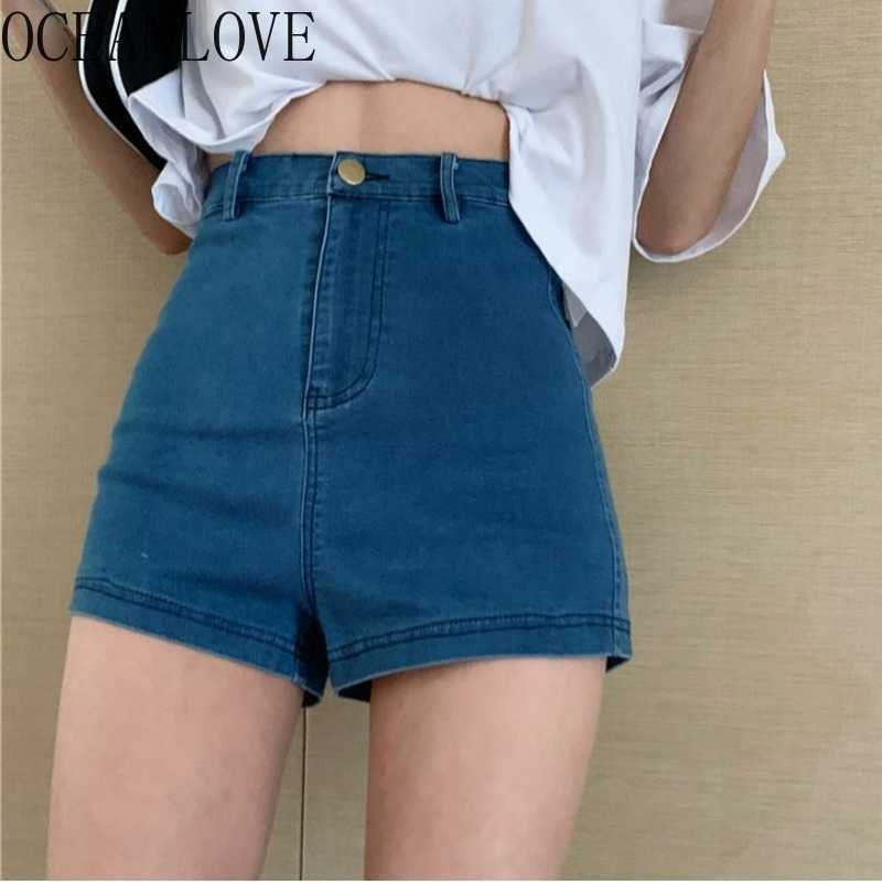OCEANLOVE Denim Short Jeans Women 2021 Korean Fashion Elegant Temperament Mujer Pantalones Solid High Waist Super Stretchy Pants H0908