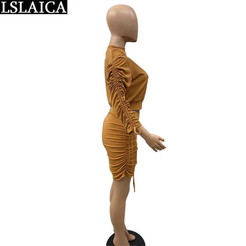 Solid Color Skirts&Tops Sets Elegant Knit Drawstring Plus Size 2 Piece Women Autumn Office Lady Party Clubwear Lounge 210515