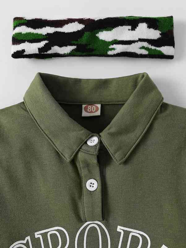 Baby Letter Graphic Kangaroo Pocket Polo Neck Romper SHE