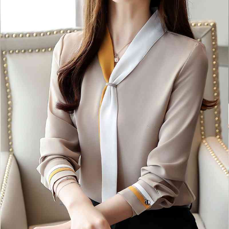 Solid Vintage Long Sleeve Chiffon Tops Loose Office Lady Women Blusas Mujer De Moda Elegant Autumn Clothing 7188 50 210506