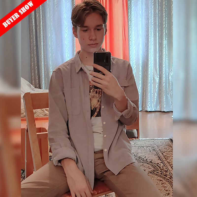 Autumn Winter Men Corduroy Pure Cotton Shirt Long Sleeve Vintage Pockets Warm Thin Coat Gml04-C312 210410