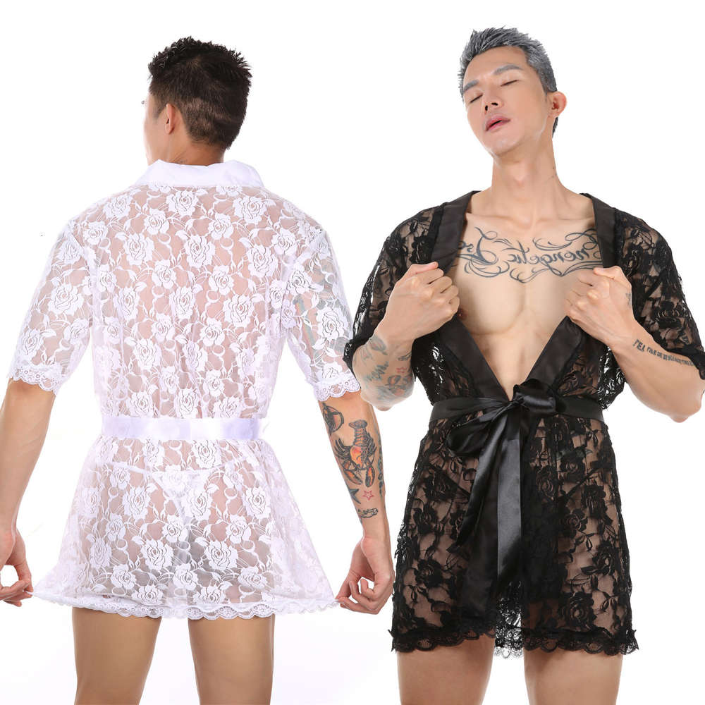 Men's super sexy perspective seductive fun robe lace transparent thong bathrobe home suit
Men's super sexy perspective seductive fun robe lace transparent thong bathrobe home suit