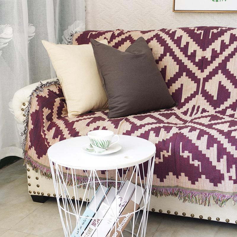 Dark Brown Geometric Throw Blanket Double Sided Sofa Towel Full Cover Decorative Casual Bed Spread Boho Rug Cushion Blankets