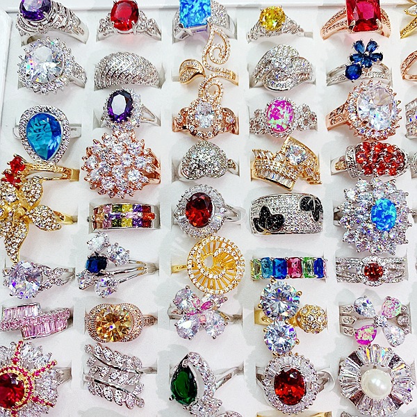 Micro Inlaid Semi-Precious Stone Ring Colored Zirconium Rings Real Gold Plated Without Fading Fashion Vintage Gems Female