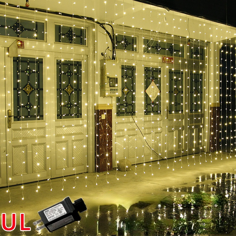 Curtain String Lights 3x6M 9.8ftx20ft Icicle Background Decoration Neon Band LED Lights Flashing Copper Wire UL Plug