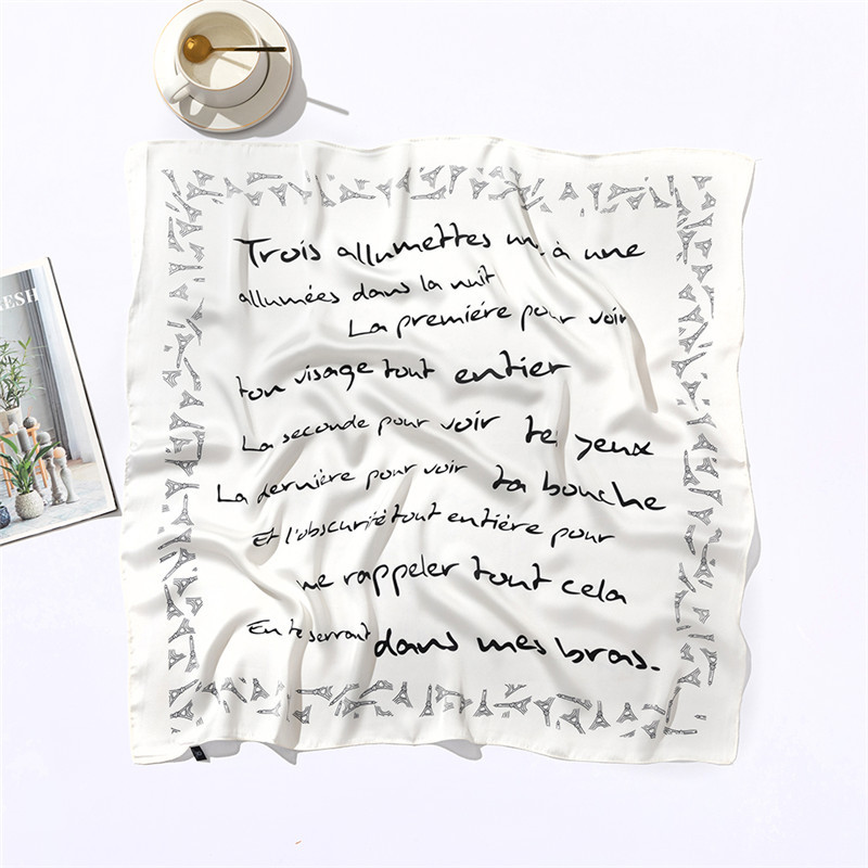 70cm New Square Scarf Silk Letter Geometric Printing Satin Ladies Decoration Headscarf Handkerchief