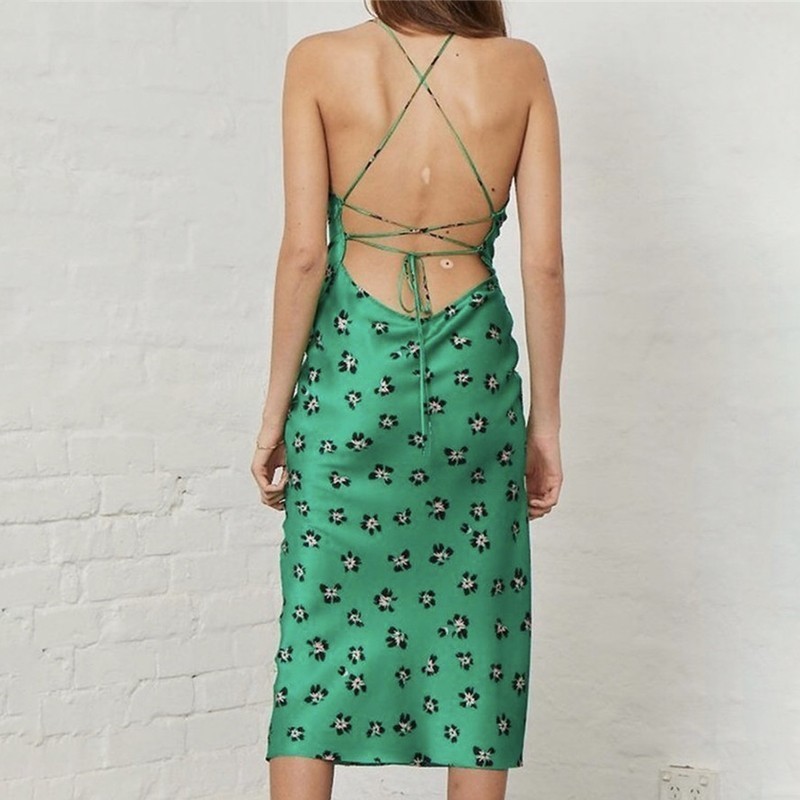 TWOTWINSTYLE Sexy Sleeveless Print Women Dress Off Shoulder Backless Bandage Slim Midi Dresses Female Fashion Summer 210331
