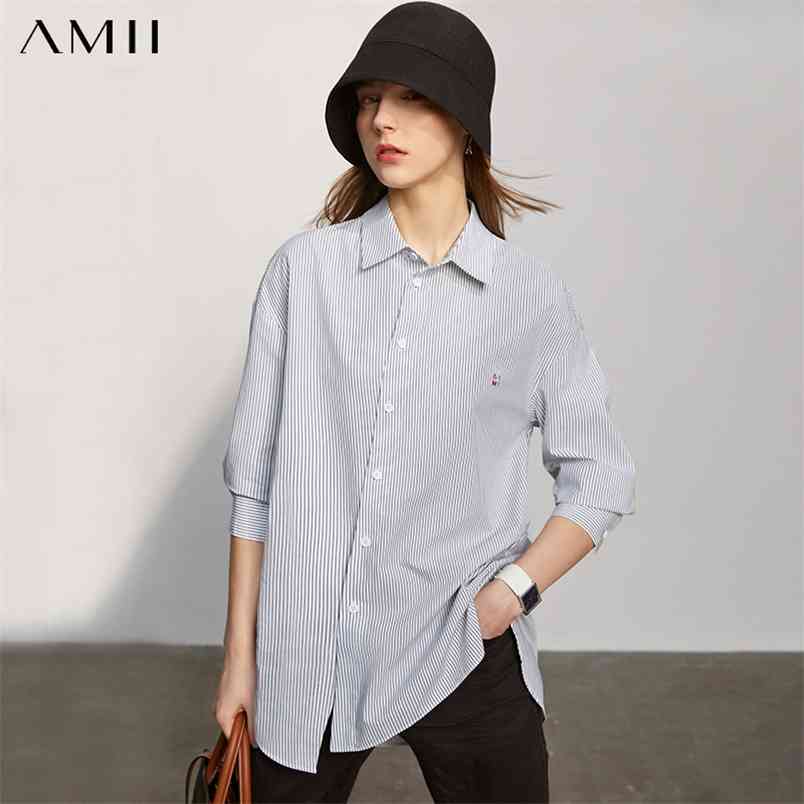 Minimalism Spring Women's Shirt Fahsion Striped Letter Embroidery Loose Female Blouse Causal Women Tops 12170138 210527