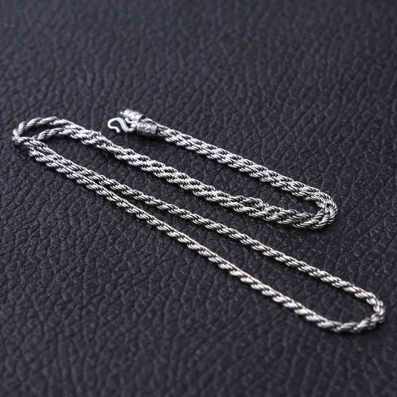 S925 Sterling Silver Men's and Women's Personalized Hemp Rope Necklace Trendsetter Button King Kong Pestle Thai Versatile