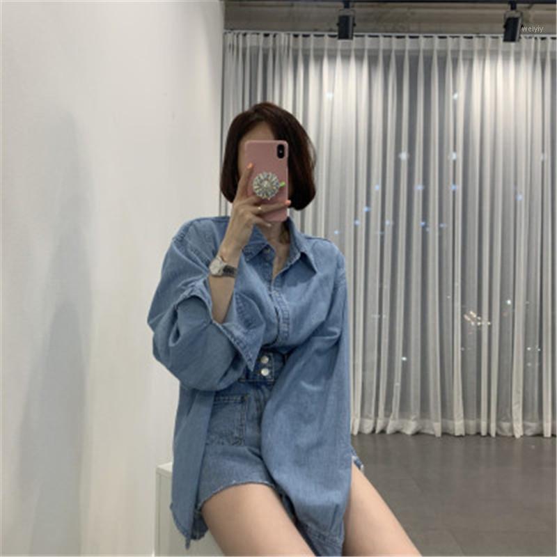 Women's Blouse Autumn Korean Clothes Minimalist Vintage Denim Blusas Turn-down Collar Split Oversize Cardigans Blouses & Shirts
Women's Blouse Autumn Korean Clothes Minimalist Vintage Denim Blusas Turn-down Collar Split Oversize Cardigans Blouses & Shirts