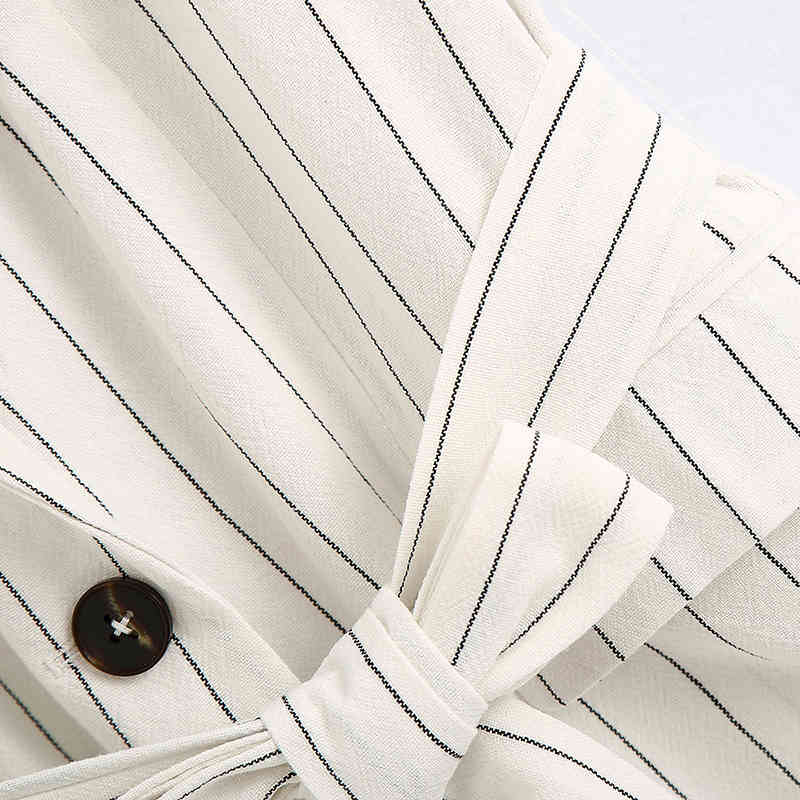 Summer Casual Stripe Blazer Women Notched Neck Short Sleeve Office Suit Jacket Female Single Button Sashes Elegant Coat 210515