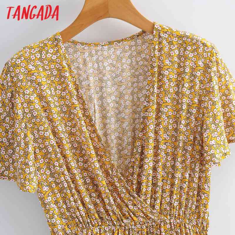 Women French Style Summer V Neck Short Sleeve Ladies Mini Dress Vestidos 1F184 210416