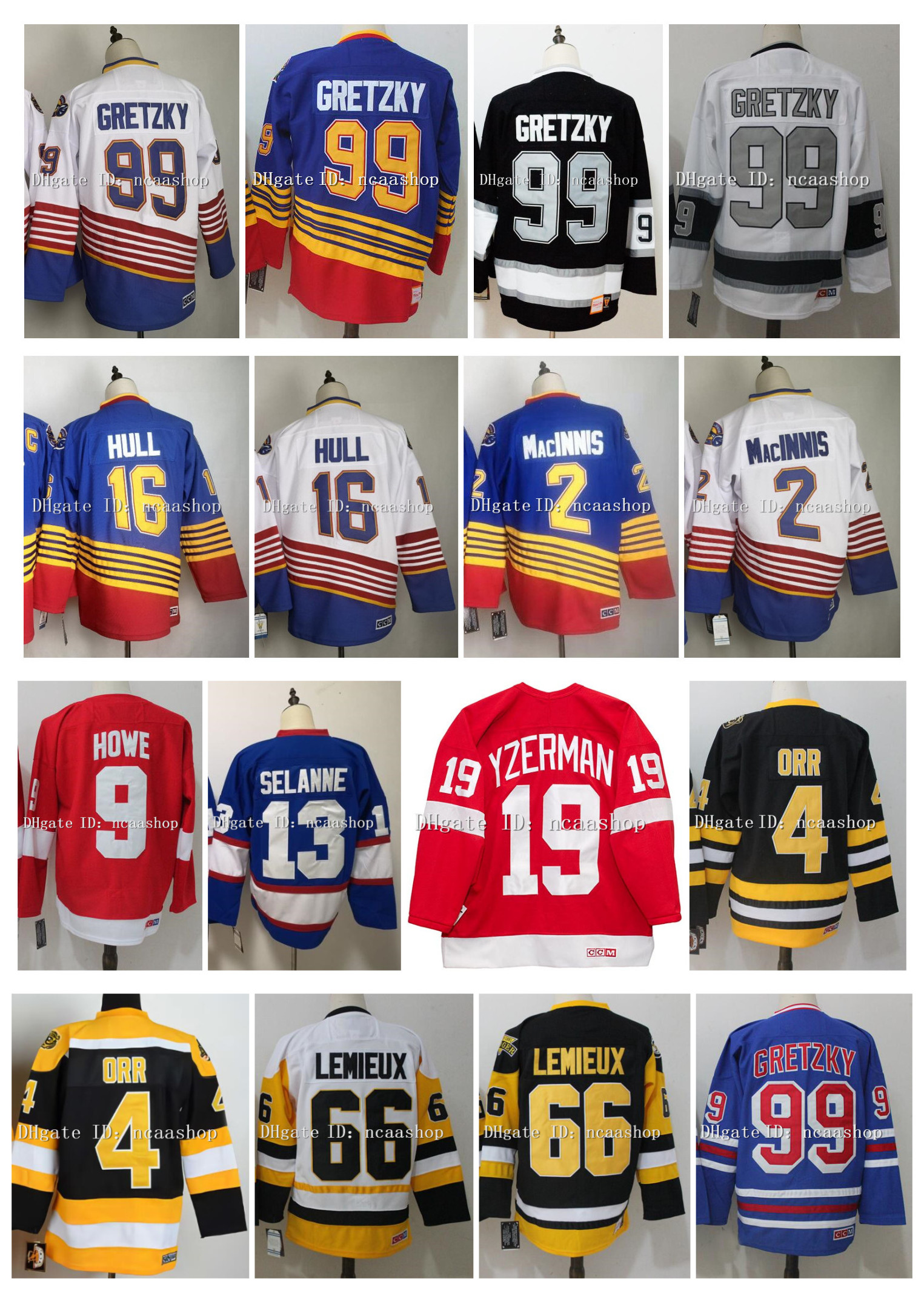 Vintage CCM Hockey Jersey 99 Wayne Gretzky 16 Brett Hull Penguins Lemieux 13 Teemu Selanne 9 Gordie Howe 4 Bobby Orr 33 Patrick Roy 19 Steve Yzerman 2 AL MacINNIS, As pic
Vintage CCM Hockey Jersey 99 Wayne Gretzky 16 Brett Hull Penguins Lemieux 13 Teemu Selanne 9 Gordie Howe 4 Bobby Orr 33 Patrick Roy 19 Steve Yzerman 2 AL MacINNIS, As pic