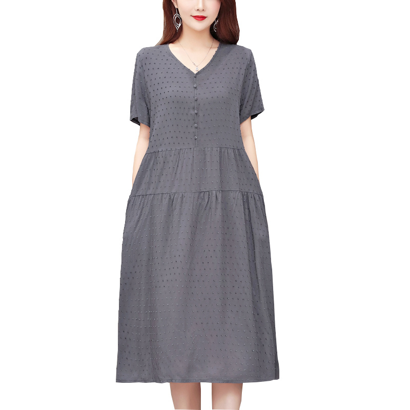 New Style Women Summer Dresses V-neck Cotton Plus Size Vestidos Robe Femme 5XL Vintage Dress A-line Casual Short Solid 210409