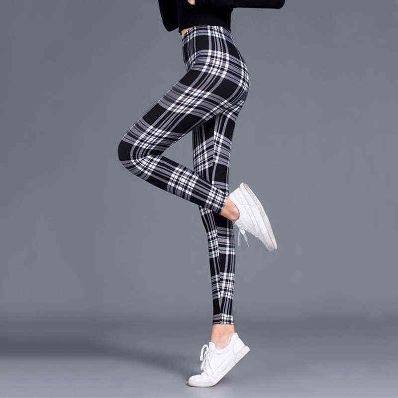 BornToGirl Autumn Winter Vintage Casual Legging Pants For Women High Waist Black White Blue Red Brown Khaki Plaid Leggings femme 211204