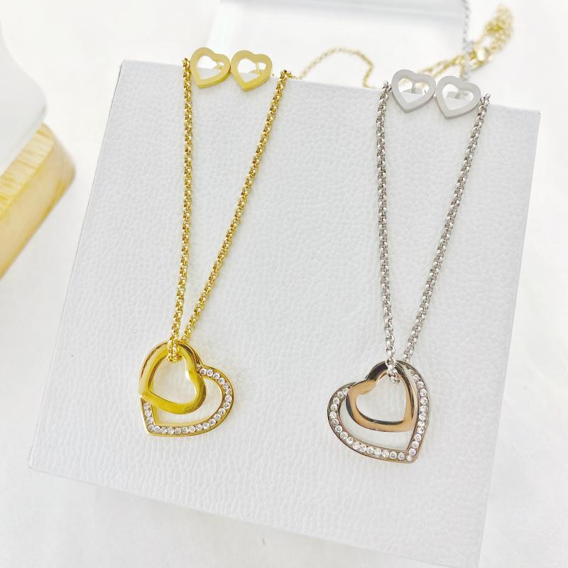 Earrings & Necklace Stainless Steel Jewelry Set Double Heart Pendant Love For Women's Valentine's Day Gift Wedding Party, Silver
Earrings & Necklace Stainless Steel Jewelry Set Double Heart Pendant Love For Women's Valentine's Day Gift Wedding Party, Silver