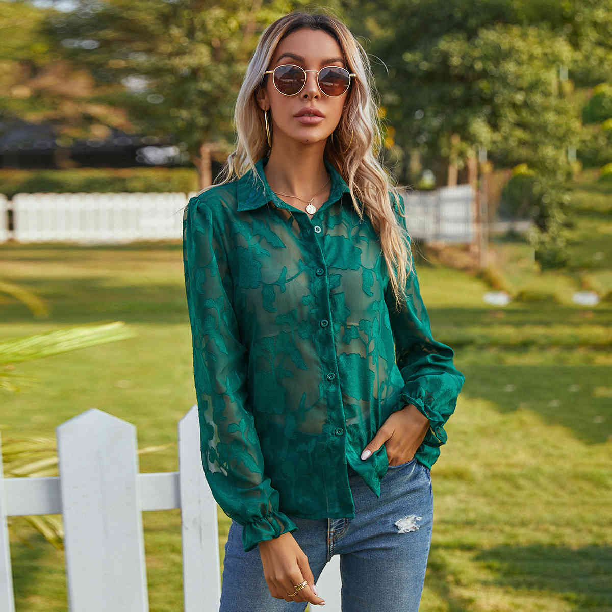 Summer v neck Vintage shirt blouse for Women's tops fashion see-through lace embroidered flower womens and blouses Full 210508