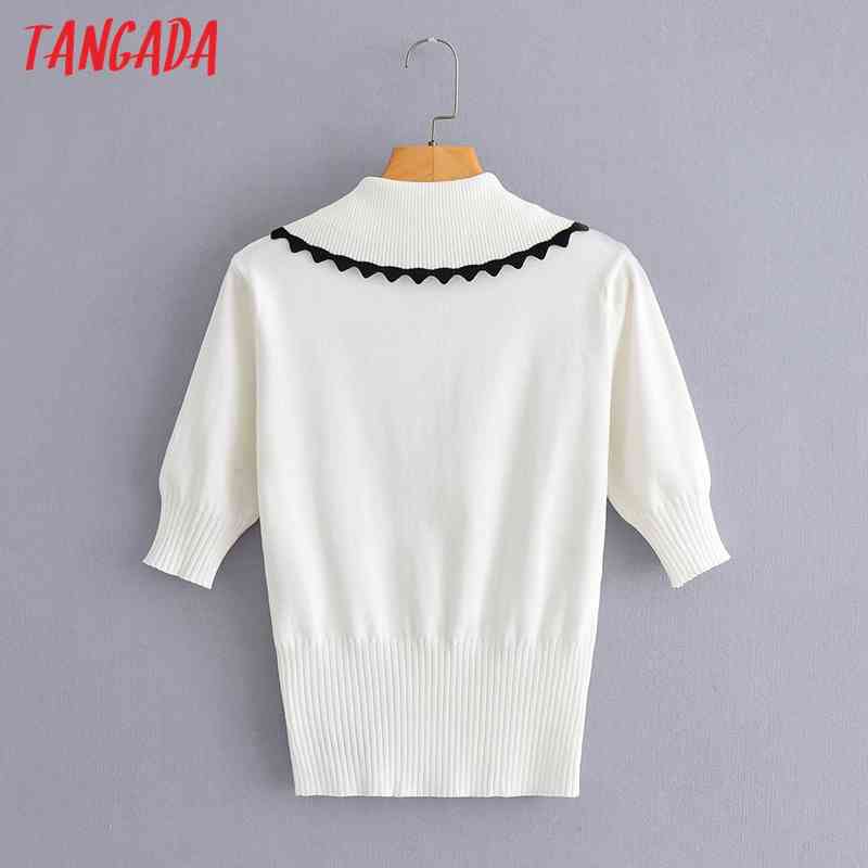 Korea Chic Women Oversized Collar Summer Sweater Short Sleeve Ladies Knitted Jumper Tops AI07 210416