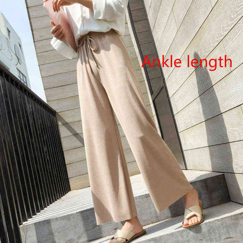 High Waist Soft Comfort Women's Pants Casual Spring Summer Woman Ice Silk Ankle-Length Trousers Female Slacks 211115