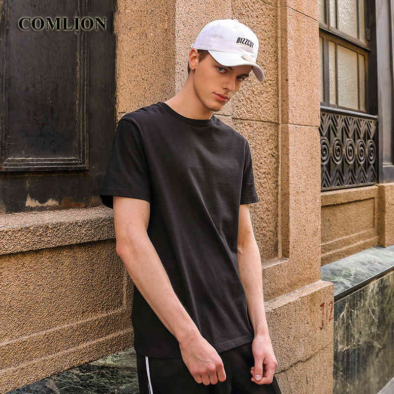 T Shirt Mens Black Tees 100% Cotton T-shirts Leisure European Size Short Sleeves Casual T-shirt Solid Color Loose O-neck C306 210329