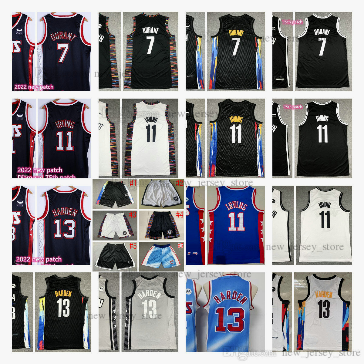 2021-22 New City Diamond 75TH Navy Basketball Jerseys 7 Kevin 11 Kyrie Durant Irving James 13 Harden Jersey Top Quality Stitched Black Blue Gradual Change Short от DHgate WW